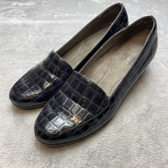 Aerosoles Final Exam Shoes Womens 10 Midnight Blue Faux Patent Leather Croc - Picture 1 of 7